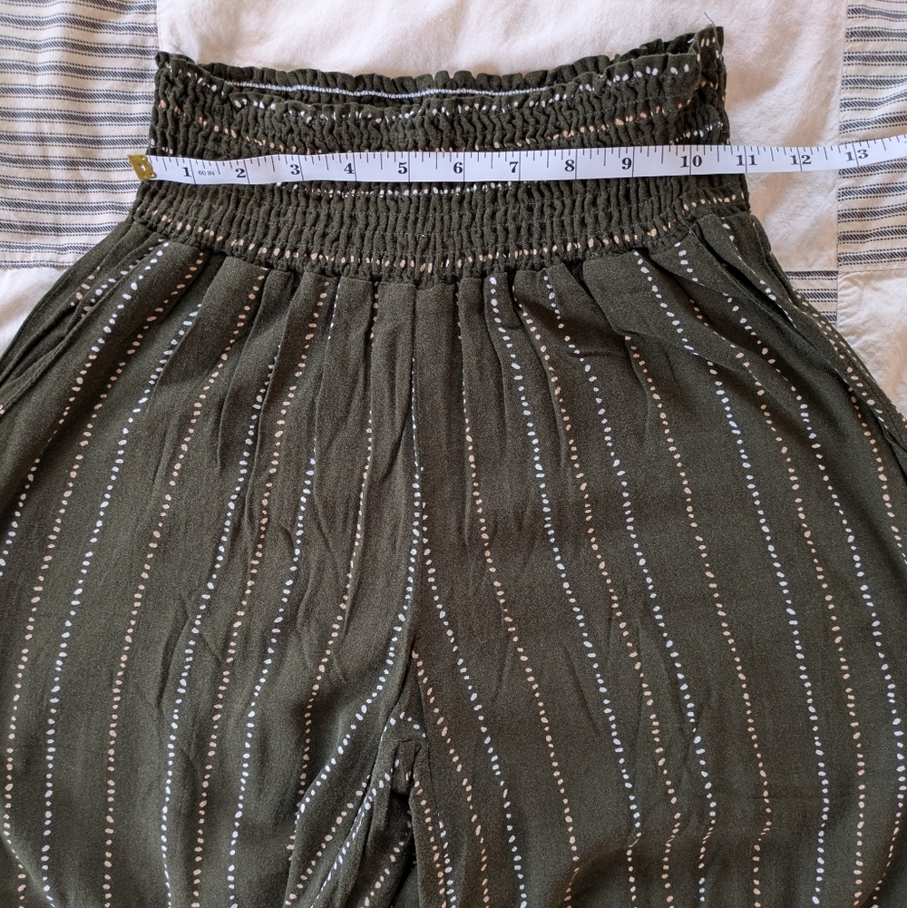 Sozy Charlie Wide Leg Pants in Olive with Stripes - Picture 2 of 10